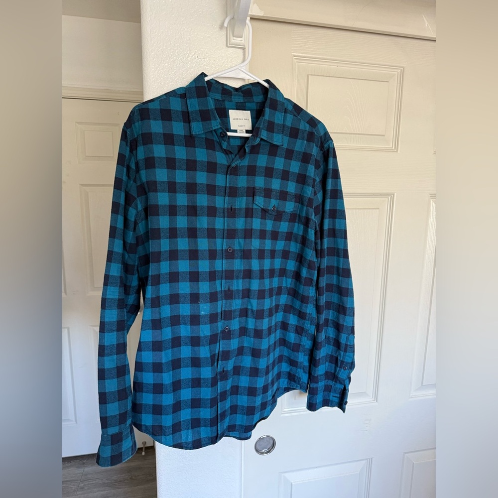 Goodfellow & Co Teal and Black Checkered Shirt